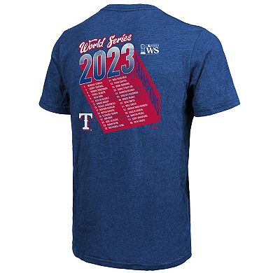 Men's Majestic Threads  Royal Texas Rangers 2023 World Series Champions Life Of The Party Tri-Blend Roster T-Shirt