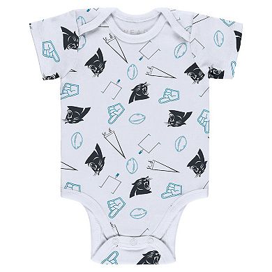 Newborn & Infant WEAR by Erin Andrews Gray/Black/White Carolina Panthers Three-Piece Turn Me Around Bodysuits & Pant Set