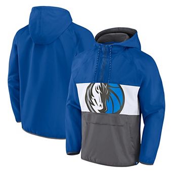 Men's Fanatics Branded Blue/Gray Dallas Mavericks Anorak Flagrant Foul Color-Block Raglan Hoodie Half-Zip Jacket