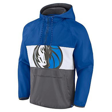 Men's Fanatics Branded  Blue/Gray Dallas Mavericks Anorak Flagrant Foul Color-Block Raglan Hoodie Half-Zip Jacket