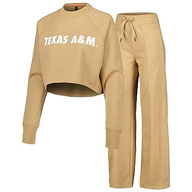 Women's Tan Texas A&M Aggies Raglan Cropped Sweatshirt & Sweatpants Set