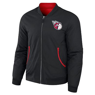 Men's Darius Rucker Collection by Fanatics Black/Red Cleveland Guardians Reversible Full-Zip Bomber Jacket