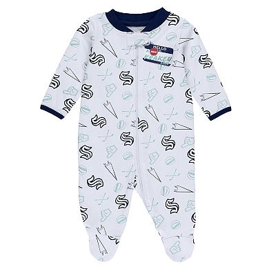 Newborn & Infant White Seattle Kraken Sleep & Play Full-Zip Footed Jumper with Bib