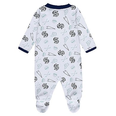 Newborn & Infant White Seattle Kraken Sleep & Play Full-Zip Footed Jumper with Bib