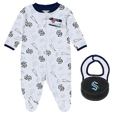 Newborn & Infant White Seattle Kraken Sleep & Play Full-Zip Footed Jumper with Bib