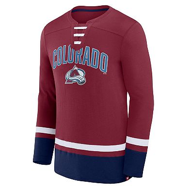 Men's Fanatics Branded Burgundy Colorado Avalanche Back Pass Lace-Up Long Sleeve T-Shirt
