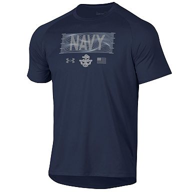 Men's Under Armour Navy Navy Midshipmen Silent Service Stacked Slim Fit Tech T-Shirt