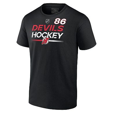 Men's Fanatics Branded Jack Hughes Black New Jersey Devils Authentic Pro Prime Name & Number T-Shirt