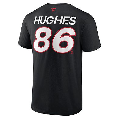 Men's Fanatics Branded Jack Hughes Black New Jersey Devils Authentic Pro Prime Name & Number T-Shirt