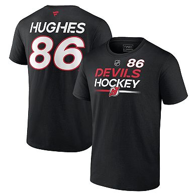 Men's Fanatics Branded Jack Hughes Black New Jersey Devils Authentic Pro Prime Name & Number T-Shirt