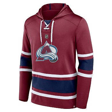 Men's Fanatics Branded Cale Makar Burgundy Colorado Avalanche Name & Number Lace-Up Pullover Hoodie