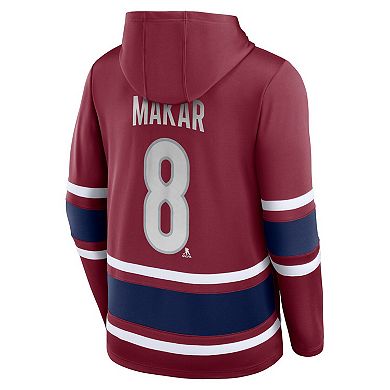 Men's Fanatics Branded Cale Makar Burgundy Colorado Avalanche Name & Number Lace-Up Pullover Hoodie