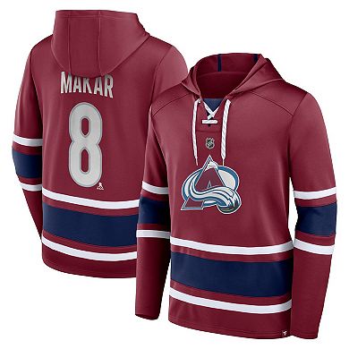 Men's Fanatics Branded Cale Makar Burgundy Colorado Avalanche Name & Number Lace-Up Pullover Hoodie