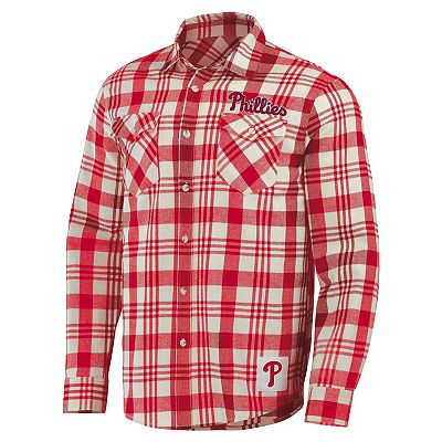 phillies dress shirt Men's Darius Rucker Collection by Fanatics Red Philadelphia Phillies Plaid  Flannel Button-Up Shirt