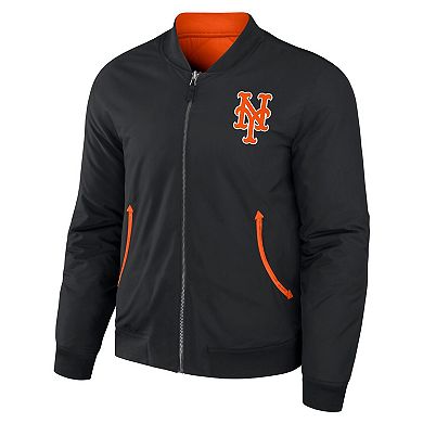 Men's Darius Rucker Collection by Fanatics Black/Orange New York Mets Reversible Full-Zip Bomber Jacket