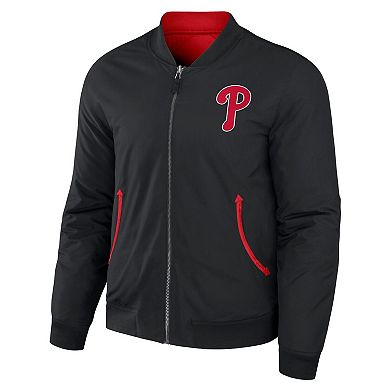 Men's Darius Rucker Collection by Fanatics Black/Red Philadelphia Phillies Reversible Full-Zip Bomber Jacket