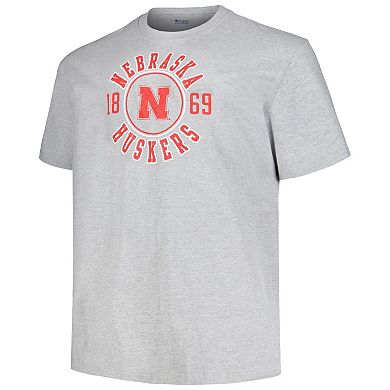 Men's Champion Heather Gray Nebraska Huskers Big & Tall Circle Logo T-Shirt