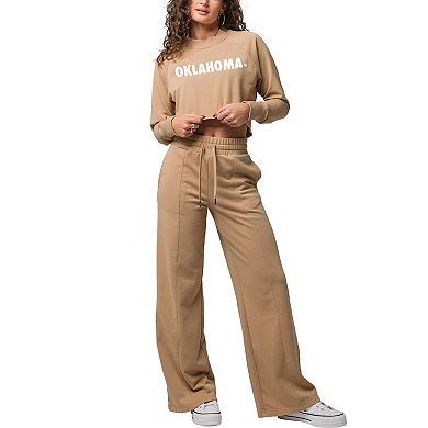 Women's Tan Oklahoma Sooners Raglan Cropped Sweatshirt & Sweatpants Set