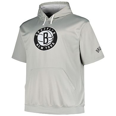 Men's Fanatics Branded Silver Brooklyn Nets Big & Tall Logo Pullover Hoodie