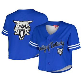 Women's Mitchell & Ness Royal Kentucky Wildcats Vault Cropped V-Neck Button-Up Shirt