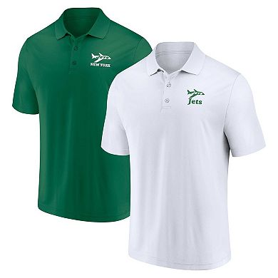 Men's Fanatics Branded White/Green New York Jets Throwback Two-Pack Polo Set