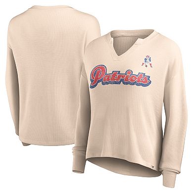 Women's Fanatics Branded Tan New England Patriots Go For It Notch Neck Waffle Knit Long Sleeve T-Shirt