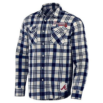 Men's Darius Rucker Collection by Fanatics Navy Atlanta Braves Plaid Flannel Button-Up Shirt