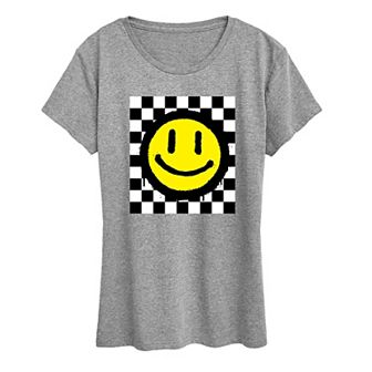 Women's Checkerboard Retro Smile Graphic Tee