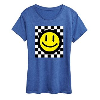 Women's Checkerboard Retro Smile Graphic Tee