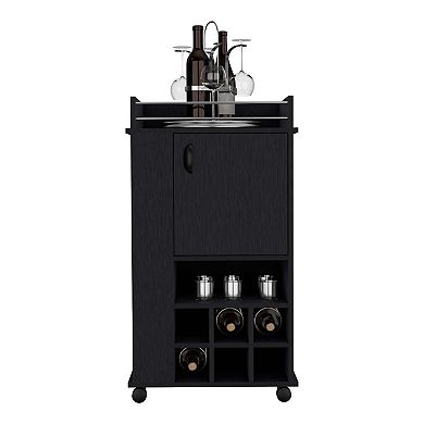 DEPOT E-SHOP Fraser Bar Cart with 6 Built-in Wine Rack and Casters, Black