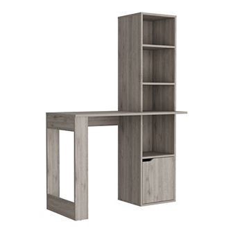 DEPOT E-SHOP Ripley Writing Desk With Bookcase and Cabinet, Light Gray