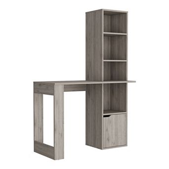 DEPOT E-SHOP Ripley Writing Desk With Bookcase and Cabinet, Light Gray