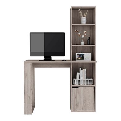 DEPOT E-SHOP Ripley Writing Desk With Bookcase and Cabinet, Light Gray