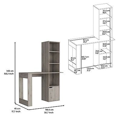 DEPOT E-SHOP Ripley Writing Desk With Bookcase and Cabinet, Light Gray