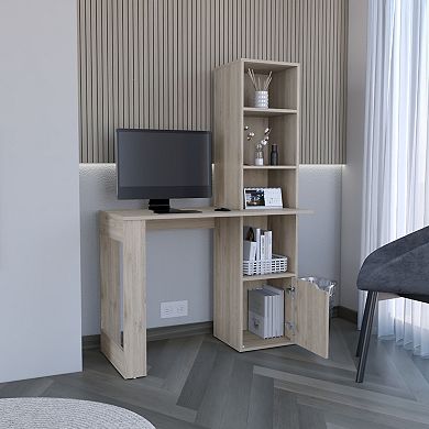DEPOT E-SHOP Ripley Writing Desk With Bookcase and Cabinet, Light Gray