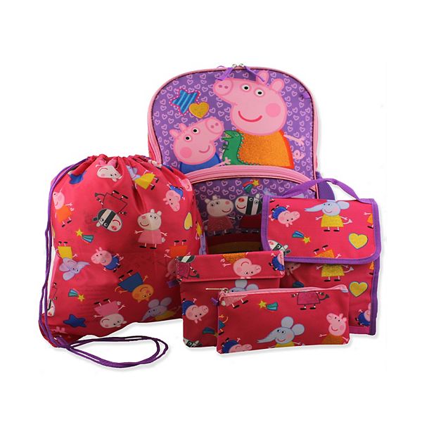 Peppa Pig Girls 5 Piece Backpack And Lunch Bag School Set one Size Pink purple