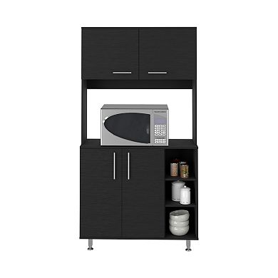 DEPOT E-SHOP Malta Kitchen Pantry Double Door Cabinet, Four Legs, Three Shelves, Black