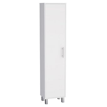 DEPOT E-SHOP Dryden Tall Narrow Storage Cabinet with 5 tier Shelf and Broom Hangers, White