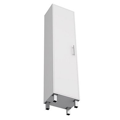 DEPOT E-SHOP Dryden Tall Narrow Storage Cabinet with 5-Tier Shelf and Broom Hangers, White