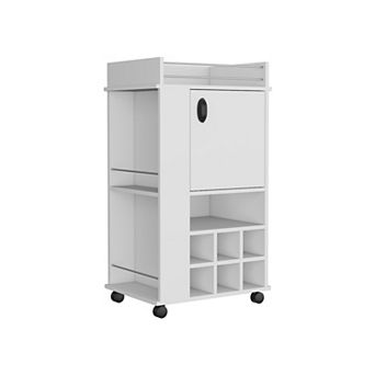 DEPOT E-SHOP Fraser Bar Cart with 6 Built-in Wine Rack and Casters, White