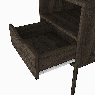 DEPOT E-SHOP Emma Nightstand, Superior Top, Four Legs, One Open Shelf, One Drawer, Dark Walnut