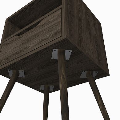 DEPOT E-SHOP Emma Nightstand, Superior Top, Four Legs, One Open Shelf, One Drawer, Dark Walnut