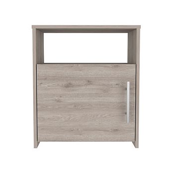 DEPOT E-SHOP Omaha Nightstand, Single Door Cabinet, Metal Handle, Superior Top, Light Gray