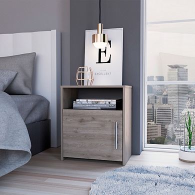 DEPOT E-SHOP Omaha Nightstand, Single Door Cabinet, Metal Handle, Superior Top, Light Gray