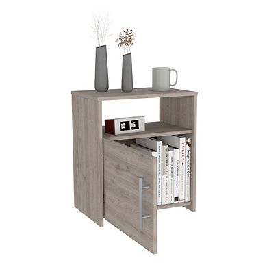 DEPOT E-SHOP Omaha Nightstand, Single Door Cabinet, Metal Handle, Superior Top, Light Gray