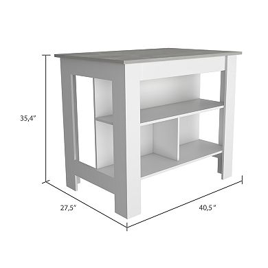 DEPOT E-SHOP Delos Kitchen Island, Four Legs, Three Shelves, White / Ibiza Marble