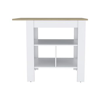 DEPOT E-SHOP Finley Kitchen Island with Counter Space, White / Macadamia
