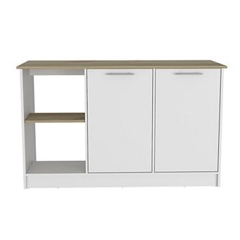 DEPOT E-SHOP Coral Kitchen Island, Two Cabinets, Four Open Shelves, Light Oak / White
