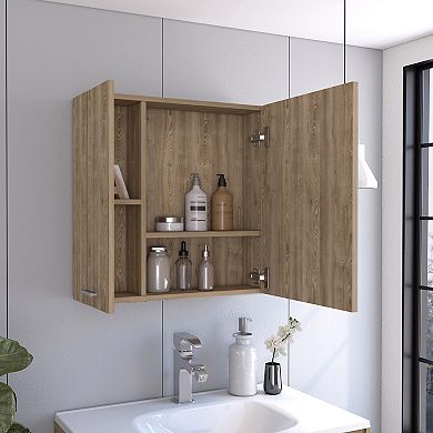 DEPOT E-SHOP Harbor Medicine Double Door Cabinet,Four Interior Shelves, Pine