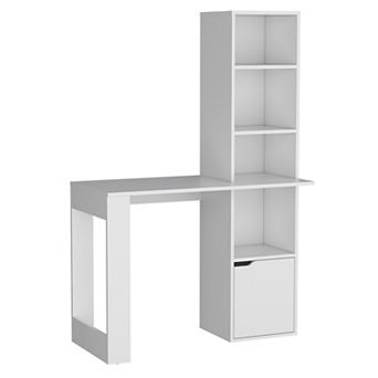 DEPOT E-SHOP Ripley Writing Desk With Bookcase and Cabinet, White
